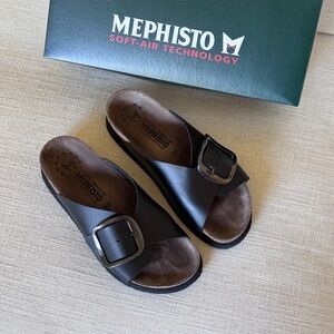 Mephisto Hariana‎ | Women Cork Sandals Black Leather Smooth Size 37